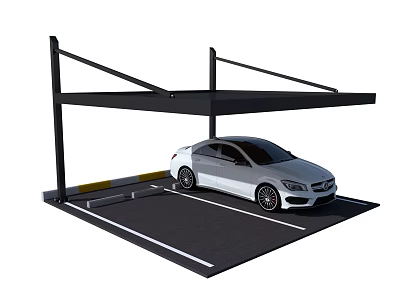 Black Metal Frame Carport With White Sedan Parked In Designated Parking Space 3d model