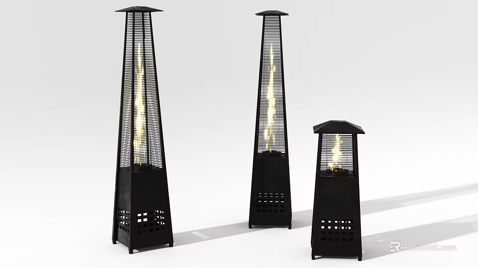 Outdoor Black Standing Torches With Flames And Modern Metal Design 3d model 