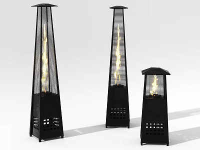 Outdoor Black Standing Torches With Flames And Modern Metal Design 3d model