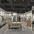 Modern Clothing Store Interior With Display Racks Mannequins And Table Plant
