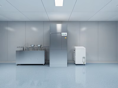 Modern Cleanroom Industrial Equipment With Stainless Steel Unit Containers And White Cabinet 3d model