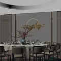 Chinese Style Hotel Lobby With Wooden Ceiling Marble Reception Desk And Green Plants