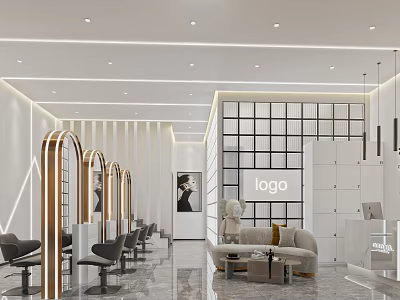 Modern Beauty Hair Salon Interior Design With Styling Chairs Mirrors And Reception Area 3d model