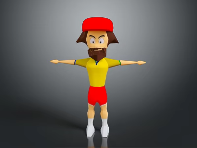 Cartoon Game Character With Red Hat Yellow Shirt And Red Shorts 3d model