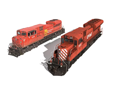 Two Red CP Rail Locomotives With White Stripe And Classic Design Features 3d model