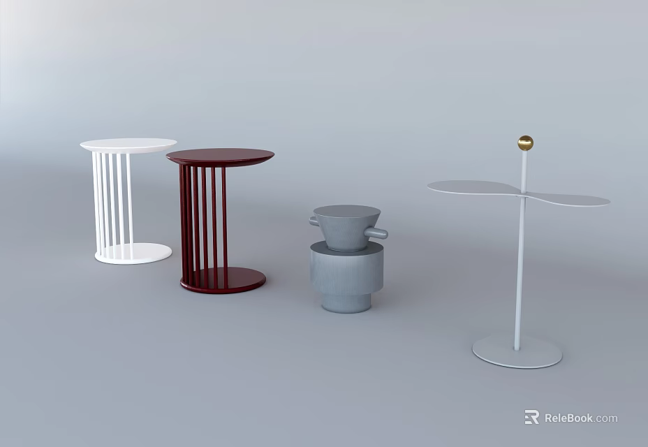 Modern Side Tables In White Red Gray With Diverse Design Styles 3d model