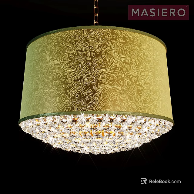 Green Patterned Shade Chandelier With Sparkling Crystal Accents For Home Decor 3d model 