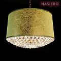 Green Patterned Shade Chandelier With Sparkling Crystal Accents For Home Decor
