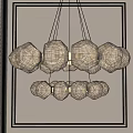 Cream Colored Hexagonal Chandelier Hanging In Modern Interior With Multiple Strings 3d model