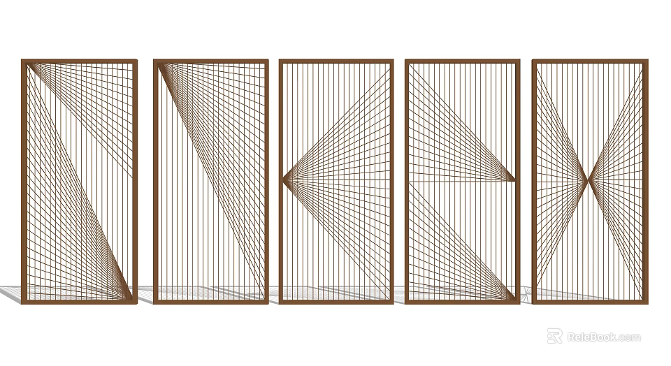 Stylish Modern Decorative Partitions With Geometric Line Patterns And Metal Frames 3d model 