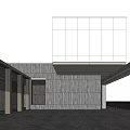 Modern Sales Office Building With Stone Facade Minimalist Entrance And Water Reflection