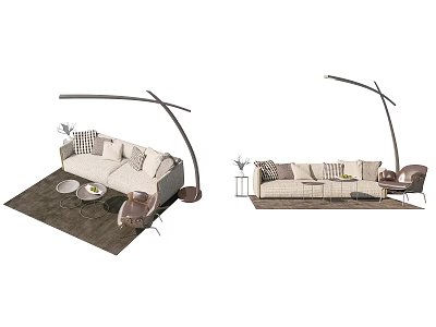 Modern Sofa And Coffee Table Set With Rug Chair Cushions And Decorative Items 3d model