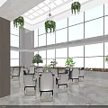 Modern Lounge Area Interior With Large Windows Hanging Plants And Comfortable Seats 3d model