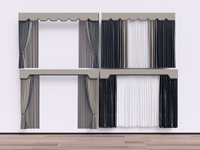 Modern Double Layer Curtains in Black White Gray for Home Window Decor 3d model