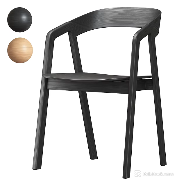 Modern Black Wooden Dining Chair With Curved Armrests And Sleek Design 3d model 