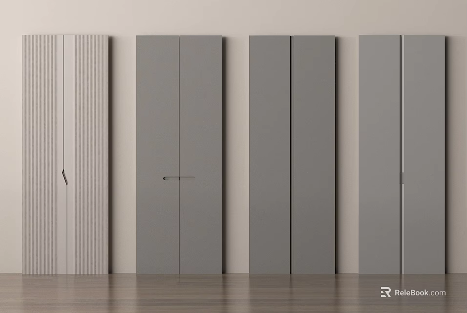 Modern Interior Doors With Minimalist Design Gray And Wood Panel Finishes 3d model 