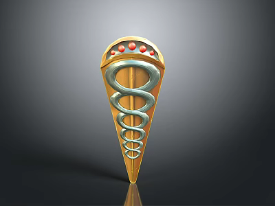 Conical Weapon With Golden Body Red Dot Decorations And Silver Spiral Pattern 3d model