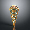 Conical Weapon With Golden Body Red Dot Decorations And Silver Spiral Pattern