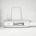 Modern TV Stand With Light Yellow White Drawers Decorative Items Plant And Wall Painting