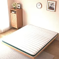 Cozy White Striped Mattress With Green Edge In Bedroom With Wooden Cabinet And Natural Light