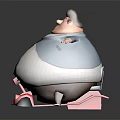 Chubby Cartoon Character Wearing Blue Coat White Shirt and Striped Tie on Red Scooter
