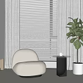 Light Colored Single Sofa By Black Side Table White Cup Window Blinds And Green Plant 3d model