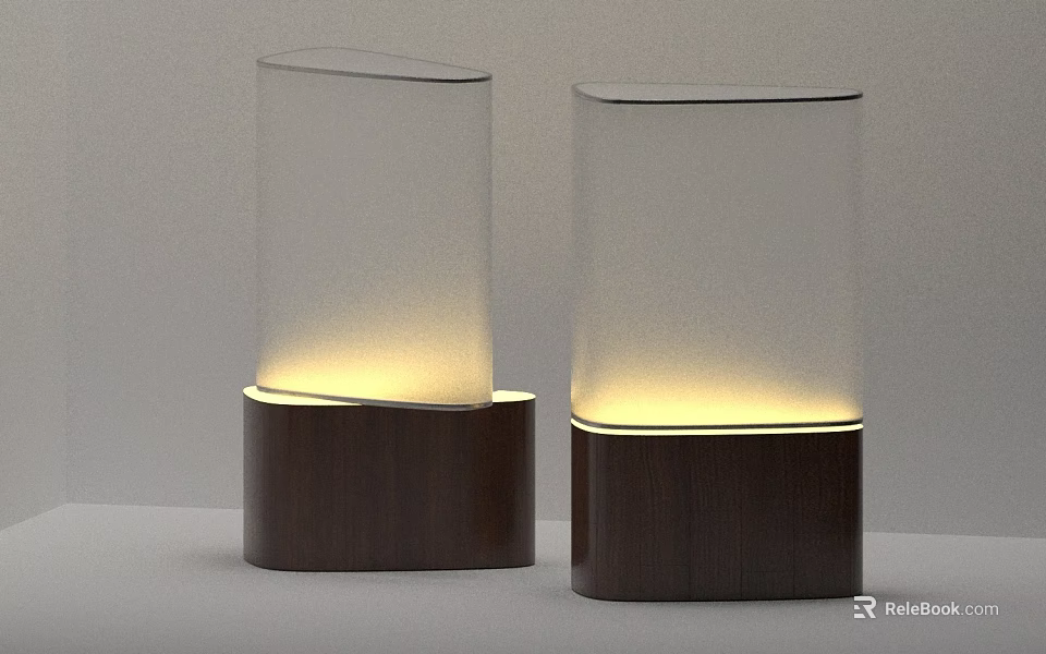 Two Modern Table Lamps With Transparent Shades And Wooden Bases Glowing Softly 3d model 