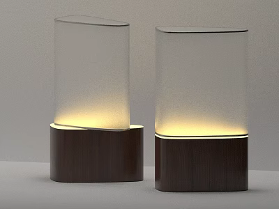 Two Modern Table Lamps With Transparent Shades And Wooden Bases Glowing Softly 3d model