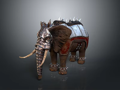 Detailed Armored Elephant With Metal Spikes Saddle And Red Decorative Accents 3d model