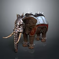 Detailed Armored Elephant With Metal Spikes Saddle And Red Decorative Accents
