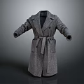 Stylish Gray Long Wool Coat With Double Breasted Design And Belt 3d model