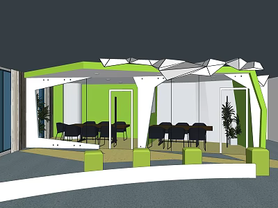 Modern Green And White Conference Room Interior With Tables Chairs And Plants 3d model