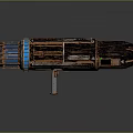 Rusty Metal Sci Fi Weapon With Blue Orange Details Radiation Symbol Control Panel Grip