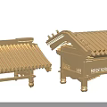 Traditional Chinese Architectural Structures With Curved Roofs And Intricate Carved Details