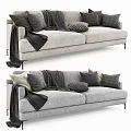 Modern Gray Two Seater Sofa With Cozy Pillows And Black Blanket 3d model
