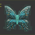 Detailed Blue Mechanical Butterfly with Metallic Parts Glowing Accents Intricate Structure and Dark Background Reflection
