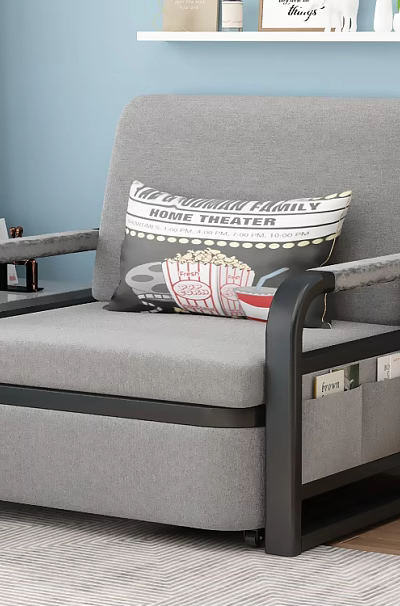 Gray Single Sofa with Decorative Cushions in Modern Living Room near Window 3d model