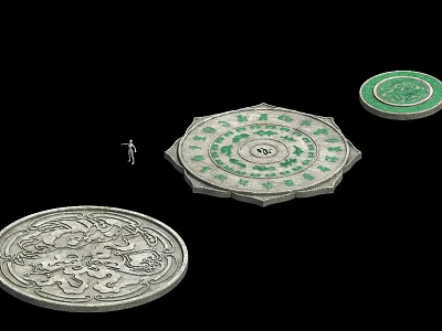 Ornate Antique Mirrors With Green And Silver Patterns And Intricate Characters 3d model