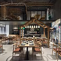 Traditional Modern Restaurant Interior With Wooden Tables Chairs And Decorative Lighting Fixtures
