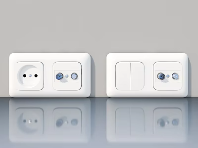 White Flat Door Style Switches And Sockets With Modern Design On Light Gray Wall 3d model