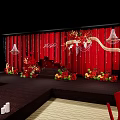 Elegant Banquet Hall With Red Floral Decorations And Wedding Stage Setup