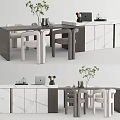 Modern Dining Table Set With Sleek Chairs Marble Top And Decorative Items 3d model