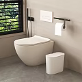 Modern White Toilet Design With Wall Mounted Toilet Paper Holder And Small Trash Bin
