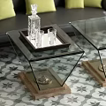 Stylish Glass Top Coffee Tables With Wooden Base Decanter And Glasses On Tray