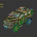 Camouflaged Armored Military Vehicle With Roof Mounted Equipment And Off Road Tires