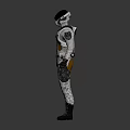 Futuristic Character In White Brown Protective Spacesuit With Helmet And Straps