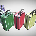 Multiple Colored Suitcases Arranged in Various Hues with Brown in Front