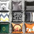 Decorative Pillows With Various Patterns Including Stormtrooper Geometric Text And Horse Designs 3d model