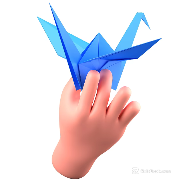 Decorative Ornament Set Featuring Hand Holding Blue Origami Crane Design 3d model 