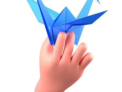 Decorative Ornament Set Featuring Hand Holding Blue Origami Crane Design 3d model